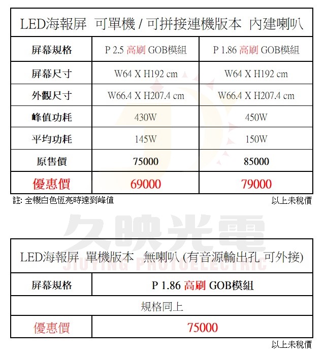  LED海報屏可以單台或多台拼接使用，適合商業展示、展覽活動宣傳，達到吸睛的廣告效果，是目前最熱門的LED廣告機。